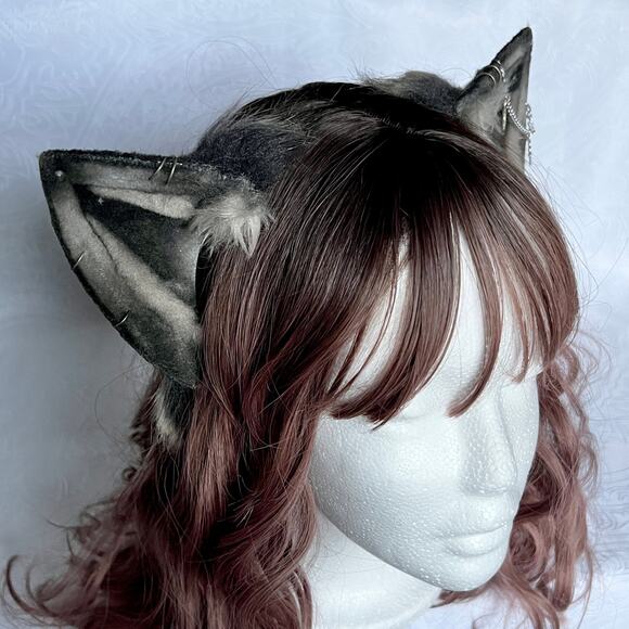 Black and Grey Fox Wolf Cat Ears Headband by Foxxyfurends - Picture 1 of 4